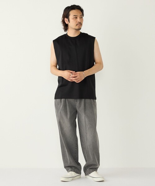 SHIPS Colors(シップス カラーズ)の「SHIPS Colors:〈抗菌防臭・接触冷感〉シルケット コットン ノースリーブ Tシャツ(タンクトップ・メンズ・ライトホワイト/ブラック・MEDIUM/LARGE/X-LARGE)」の22枚目の写真