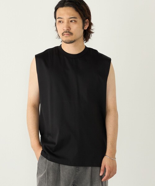 SHIPS Colors(シップス カラーズ)の「SHIPS Colors:〈抗菌防臭・接触冷感〉シルケット コットン ノースリーブ Tシャツ(タンクトップ・メンズ・ライトホワイト/ブラック・MEDIUM/LARGE/X-LARGE)」の3枚目の写真