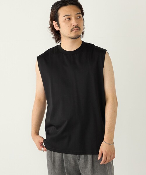 SHIPS Colors(シップス カラーズ)の「SHIPS Colors:〈抗菌防臭・接触冷感〉シルケット コットン ノースリーブ Tシャツ(タンクトップ・メンズ・ライトホワイト/ブラック・MEDIUM/LARGE/X-LARGE)」の4枚目の写真