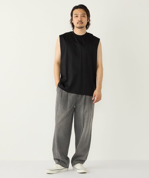 SHIPS Colors(シップス カラーズ)の「SHIPS Colors:〈抗菌防臭・接触冷感〉シルケット コットン ノースリーブ Tシャツ(タンクトップ・メンズ・ライトホワイト/ブラック・MEDIUM/LARGE/X-LARGE)」の5枚目の写真