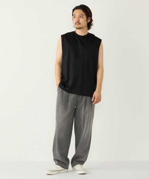 SHIPS Colors(シップス カラーズ)の「SHIPS Colors:〈抗菌防臭・接触冷感〉シルケット コットン ノースリーブ Tシャツ(タンクトップ・メンズ・ライトホワイト/ブラック・MEDIUM/LARGE/X-LARGE)」の6枚目の写真