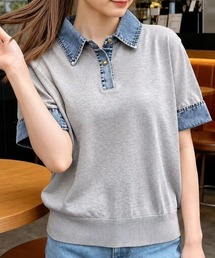 デニム切替でこなれ感アップ!大人カジュアルな異素材ドッキングトップス