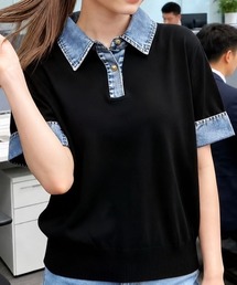 デニム切替でこなれ感アップ!大人カジュアルな異素材ドッキングトップス