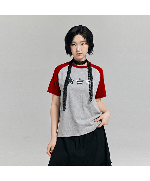 AWESOME STUDIO(オーサムスタジオ)の「Y2Kスターボトムグラフィック配色半袖Tシャツメランジグレー(Tシャツ/カットソー・レディース・ダークグレー・FREE)」の1枚目の写真