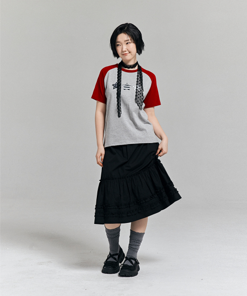 AWESOME STUDIO(オーサムスタジオ)の「Y2Kスターボトムグラフィック配色半袖Tシャツメランジグレー(Tシャツ/カットソー・レディース・ダークグレー・FREE)」の3枚目の写真