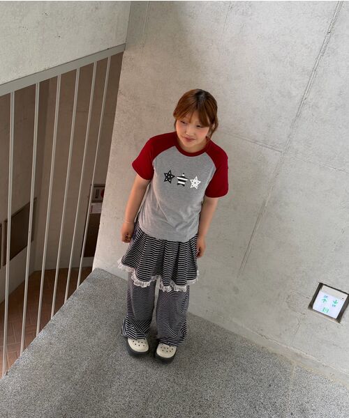 AWESOME STUDIO(オーサムスタジオ)の「Y2Kスターボトムグラフィック配色半袖Tシャツメランジグレー(Tシャツ/カットソー・レディース・ダークグレー・FREE)」の7枚目の写真