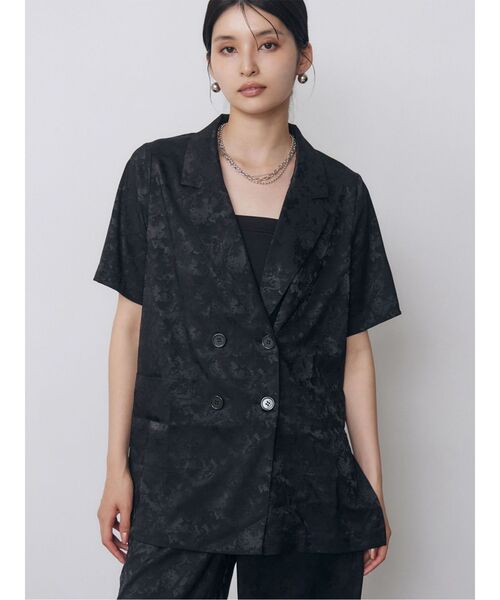 MURUA(ムルーア)の「【WEB限定】ジャガードフラワージャケット 夏服(テーラードジャケット・レディース・ミント/ブラック・FREE)」の2枚目の写真