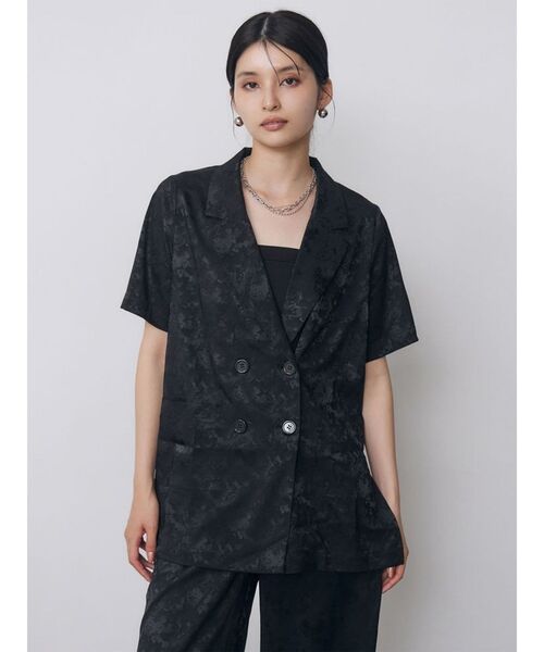 MURUA(ムルーア)の「【WEB限定】ジャガードフラワージャケット 夏服(テーラードジャケット・レディース・ミント/ブラック・FREE)」の3枚目の写真