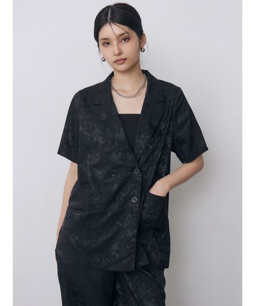 MURUA(ムルーア)の「【WEB限定】ジャガードフラワージャケット 夏服(テーラードジャケット・レディース・ミント/ブラック・FREE)」の4枚目の写真