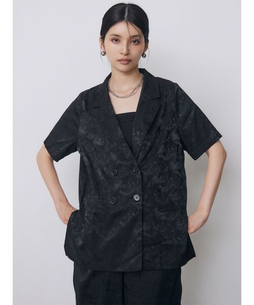 MURUA(ムルーア)の「【WEB限定】ジャガードフラワージャケット 夏服(テーラードジャケット・レディース・ミント/ブラック・FREE)」の5枚目の写真