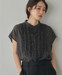hunch | ハイツイストスラブ フレンチスリーブフリルブラウス(シャツ/ブラウス)