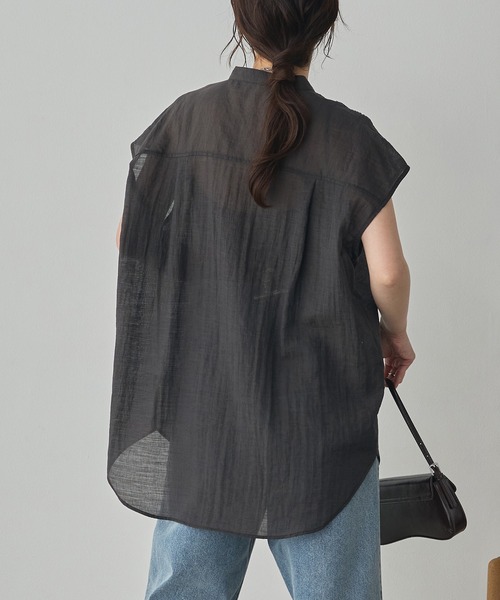 hunch（ハンチ）の「ハイツイストスラブ フレンチスリーブフリルブラウス（シャツ/ブラウス・レディース・ブルー/チャコール/オフホワイト・FREE）」の21枚目の写真
