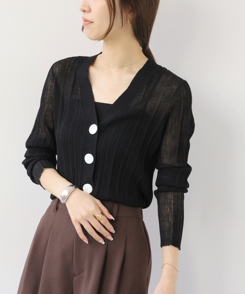 Torrazzo Donna(トラッゾドンナ)の「【TORRAZZO DONNA/トラッゾドンナ】クールタッチVネックニットカーディガン(カーディガン/ボレロ・レディース・ブラック/イエロー/ブルー・FREE)」の8枚目の写真
