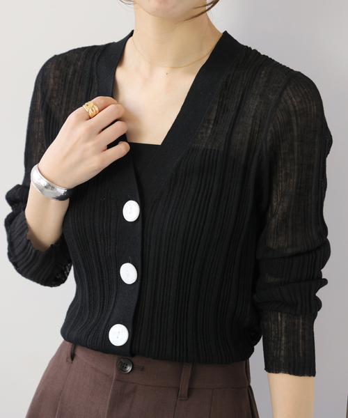 Torrazzo Donna(トラッゾドンナ)の「【TORRAZZO DONNA/トラッゾドンナ】クールタッチVネックニットカーディガン(カーディガン/ボレロ・レディース・ブラック/イエロー/ブルー・FREE)」の11枚目の写真