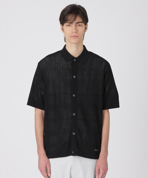 BLACK LABEL CRESTBRIDGE（ブラックレーベル・クレストブリッジ）の「シャドーチェックニットシャツカーディガン（シャツ/ブラウス・メンズ・グリーン系その他/ブラック・M/L/XL）」の4枚目の写真