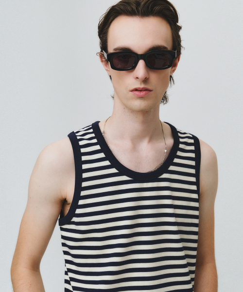 NOIRER(ノイア)の「マリンストライプスリーブレス(ネイビーアイ)(Tシャツ/カットソー・メンズ・その他・50/52)」の1枚目の写真