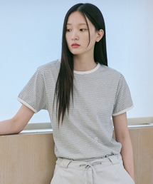 パインストライプリンガーTシャツ(アイボリー)