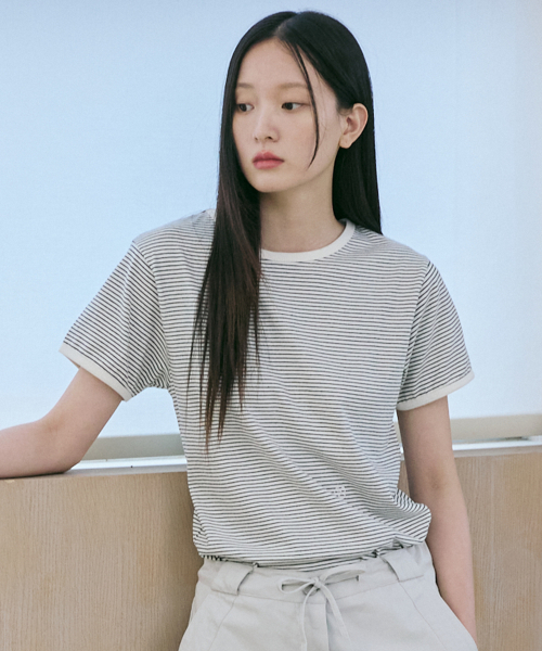BER DE NOIR(ベールドノワール)の「パインストライプリンガーTシャツ(アイボリー)(Tシャツ/カットソー・レディース・その他・SMALL/MEDIUM/LARGE)」の1枚目の写真