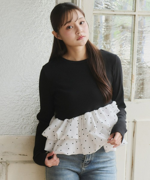 Olu.(オルドット)の「アシンメトリーダブルバルーンカットソー(Tシャツ/カットソー・レディース・ドット/チャコールグレー・FREE)」の3枚目の写真