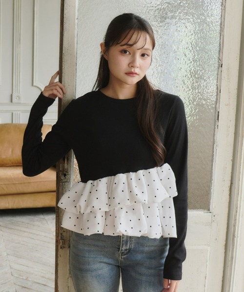 Olu.(オルドット)の「アシンメトリーダブルバルーンカットソー(Tシャツ/カットソー・レディース・ドット/チャコールグレー・FREE)」の4枚目の写真