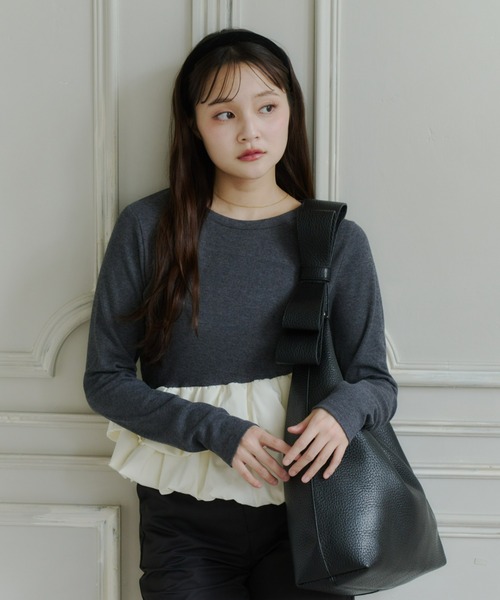 Olu.(オルドット)の「アシンメトリーダブルバルーンカットソー(Tシャツ/カットソー・レディース・ドット/チャコールグレー・FREE)」の8枚目の写真