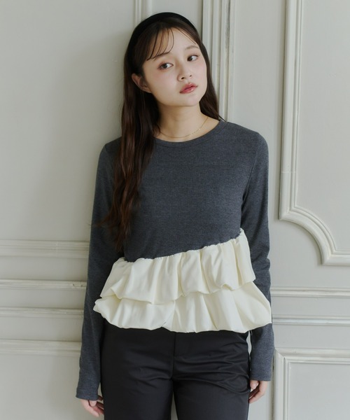 Olu.(オルドット)の「アシンメトリーダブルバルーンカットソー(Tシャツ/カットソー・レディース・ドット/チャコールグレー・FREE)」の9枚目の写真