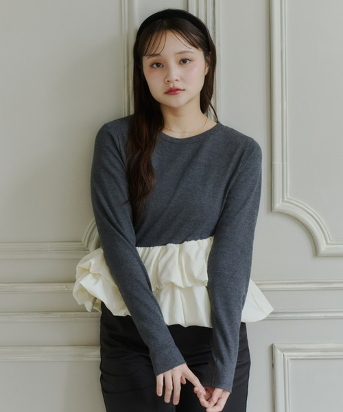 Olu.(オルドット)の「アシンメトリーダブルバルーンカットソー(Tシャツ/カットソー・レディース・ドット/チャコールグレー・FREE)」の10枚目の写真