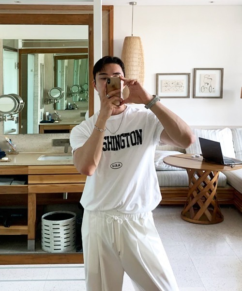 NOWLE(ノウル)の「【NOWLE】ヴィンテージライク カレッジロゴ 半袖Tシャツ / クラッシュプリント アメカジ ワシントン トップス(Tシャツ/カットソー・メンズ・ホワイト・MEDIUM/LARGE/X-LARGE)」の7枚目の写真