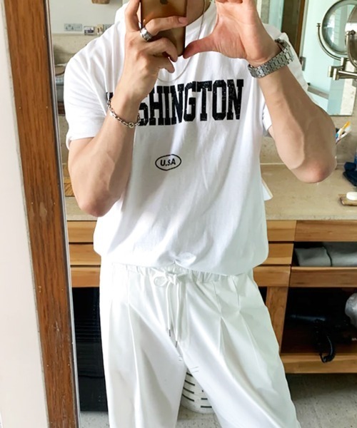 NOWLE(ノウル)の「【NOWLE】ヴィンテージライク カレッジロゴ 半袖Tシャツ / クラッシュプリント アメカジ ワシントン トップス(Tシャツ/カットソー・メンズ・ホワイト・MEDIUM/LARGE/X-LARGE)」の8枚目の写真
