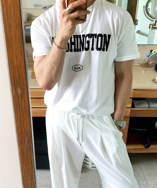 NOWLE(ノウル)の「【NOWLE】ヴィンテージライク カレッジロゴ 半袖Tシャツ / クラッシュプリント アメカジ ワシントン トップス(Tシャツ/カットソー・メンズ・ホワイト・MEDIUM/LARGE/X-LARGE)」の9枚目の写真