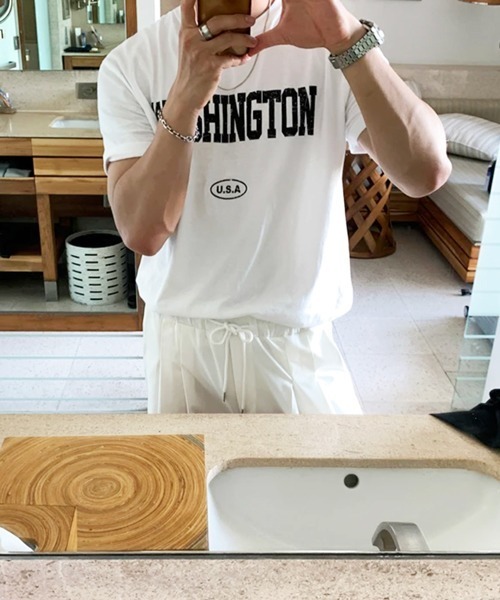 NOWLE(ノウル)の「【NOWLE】ヴィンテージライク カレッジロゴ 半袖Tシャツ / クラッシュプリント アメカジ ワシントン トップス(Tシャツ/カットソー・メンズ・ホワイト・MEDIUM/LARGE/X-LARGE)」の11枚目の写真