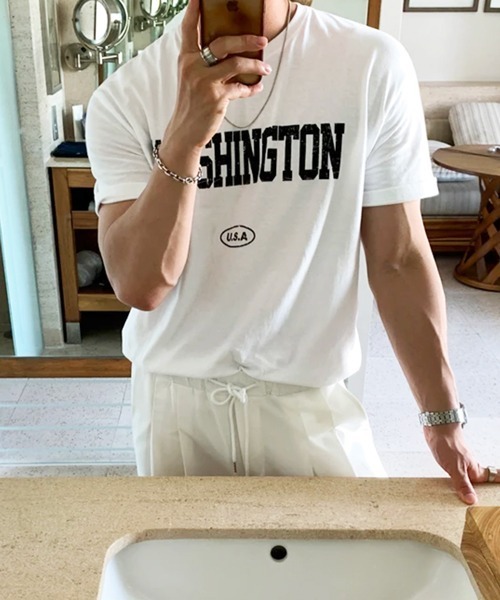 NOWLE(ノウル)の「【NOWLE】ヴィンテージライク カレッジロゴ 半袖Tシャツ / クラッシュプリント アメカジ ワシントン トップス(Tシャツ/カットソー・メンズ・ホワイト・MEDIUM/LARGE/X-LARGE)」の12枚目の写真