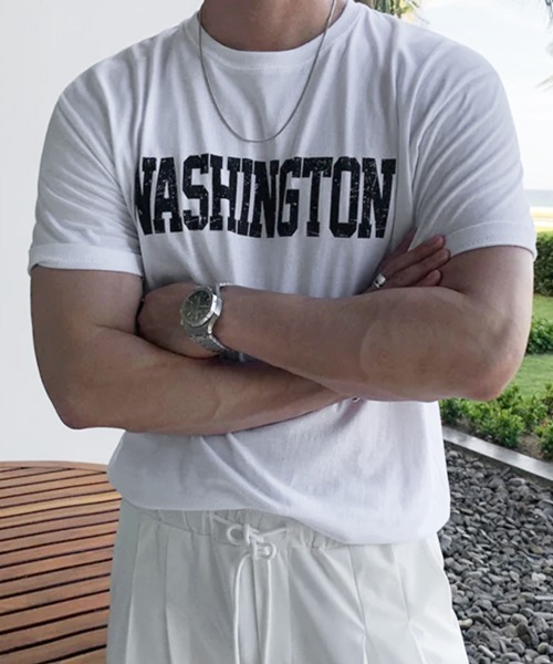 NOWLE(ノウル)の「【NOWLE】ヴィンテージライク カレッジロゴ 半袖Tシャツ / クラッシュプリント アメカジ ワシントン トップス(Tシャツ/カットソー・メンズ・ホワイト・MEDIUM/LARGE/X-LARGE)」の16枚目の写真