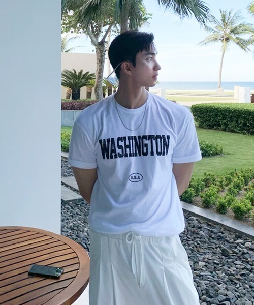 NOWLE(ノウル)の「【NOWLE】ヴィンテージライク カレッジロゴ 半袖Tシャツ / クラッシュプリント アメカジ ワシントン トップス(Tシャツ/カットソー・メンズ・ホワイト・MEDIUM/LARGE/X-LARGE)」の18枚目の写真