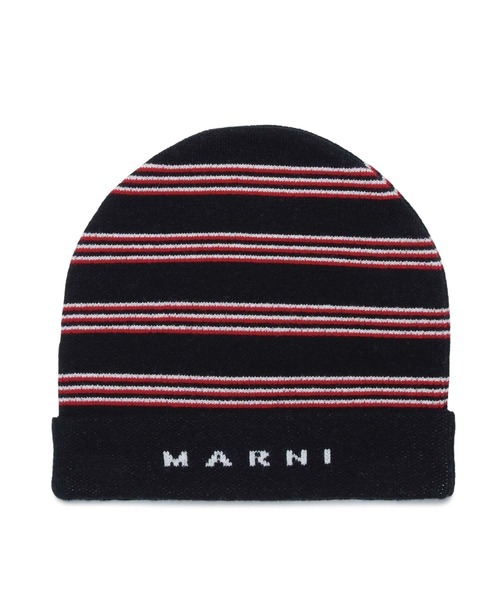 MARNI(マルニ)の「MARNI(マルニ)Kids & Junior ボーダー ロゴニットキャップ(ニットキャップ/ビーニー・キッズ・ブラック/カーキ/ライラック・Ⅱ/Ⅲ/Ⅰ)」の2枚目の写真