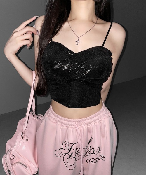 me+em select(ミームセレクト)の「【 2color 】メタリックドレープビスチェキャミソール / metallic drape bustier camisole(キャミソール・レディース・ピンク/ブラック・FREE)」の10枚目の写真