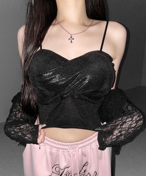 me+em select(ミームセレクト)の「【 2color 】メタリックドレープビスチェキャミソール / metallic drape bustier camisole(キャミソール・レディース・ピンク/ブラック・FREE)」の13枚目の写真