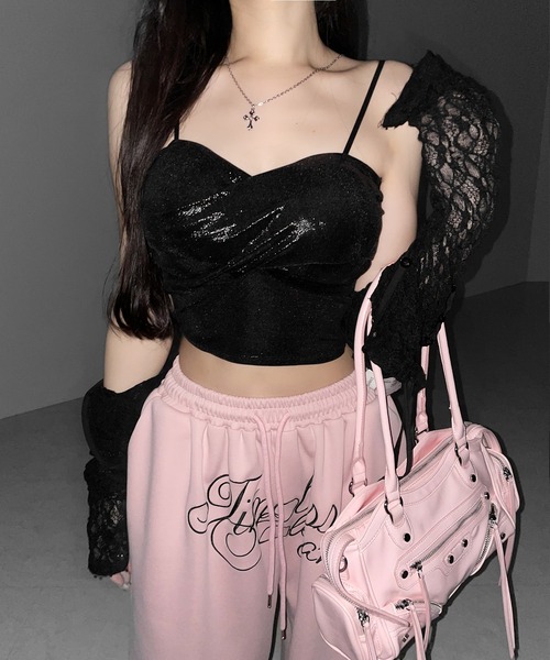 me+em select(ミームセレクト)の「【 2color 】メタリックドレープビスチェキャミソール / metallic drape bustier camisole(キャミソール・レディース・ピンク/ブラック・FREE)」の15枚目の写真