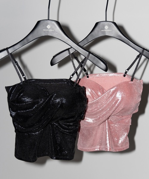 me+em select(ミームセレクト)の「【 2color 】メタリックドレープビスチェキャミソール / metallic drape bustier camisole(キャミソール・レディース・ピンク/ブラック・FREE)」の4枚目の写真