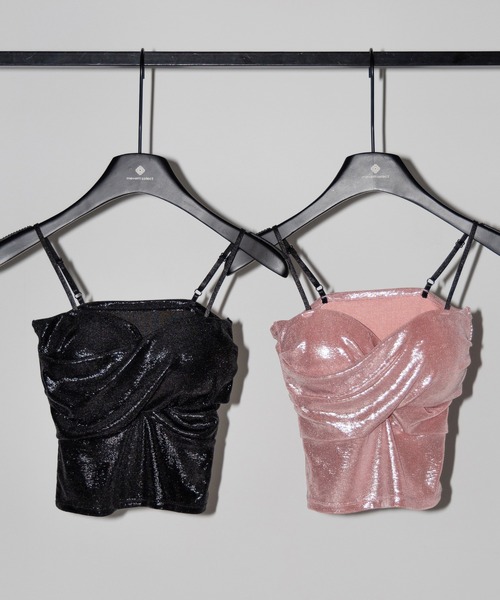me+em select(ミームセレクト)の「【 2color 】メタリックドレープビスチェキャミソール / metallic drape bustier camisole(キャミソール・レディース・ピンク/ブラック・FREE)」の5枚目の写真