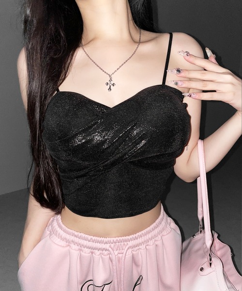 me+em select(ミームセレクト)の「【 2color 】メタリックドレープビスチェキャミソール / metallic drape bustier camisole(キャミソール・レディース・ピンク/ブラック・FREE)」の6枚目の写真