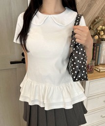 ヘムフリル襟付きトップス
