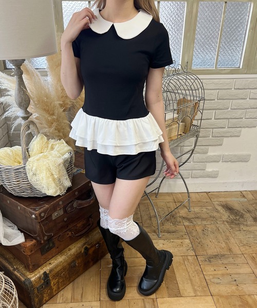 PHILLY(フィリー)の「ヘムフリル襟付きトップス(Tシャツ/カットソー・レディース・ホワイト/ブラック・FREE)」の9枚目の写真