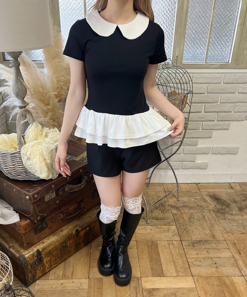 PHILLY(フィリー)の「ヘムフリル襟付きトップス(Tシャツ/カットソー・レディース・ホワイト/ブラック・FREE)」の10枚目の写真