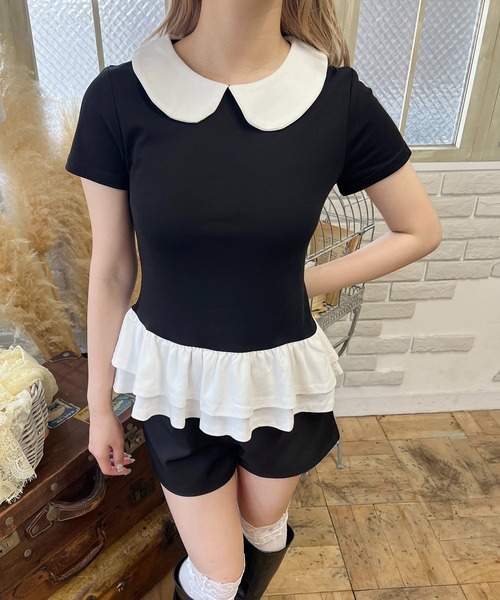 PHILLY(フィリー)の「ヘムフリル襟付きトップス(Tシャツ/カットソー・レディース・ホワイト/ブラック・FREE)」の8枚目の写真