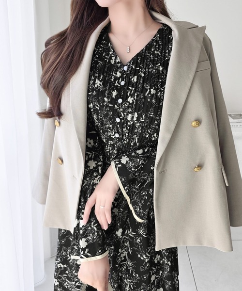 mily bilet(ミウィビレット)の「【mily bilet】着るだけで華やぐ、大人可愛い花柄ワンピース。キャンディスリーブプリーツワンピース (ロング丈)(ワンピース・レディース・ブラック/アイボリー・LARGE/X-LARGE/SMALL/MEDIUM)」の20枚目の写真