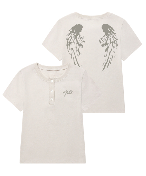 GRAVER（グレーバー）の「[ユニセックス]WINGS ヘンリーネック半袖Tシャツ_2カラー（Tシャツ/カットソー・レディース・ベージュ/チャコール・M/L）」の6枚目の写真