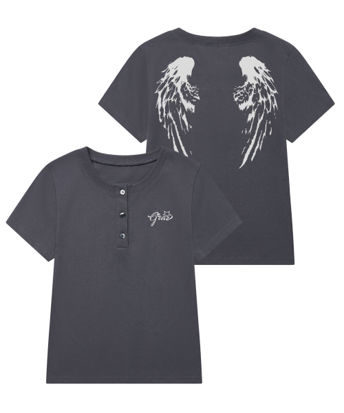 GRAVER（グレーバー）の「[ユニセックス]WINGS ヘンリーネック半袖Tシャツ_2カラー（Tシャツ/カットソー・レディース・ベージュ/チャコール・M/L）」の5枚目の写真