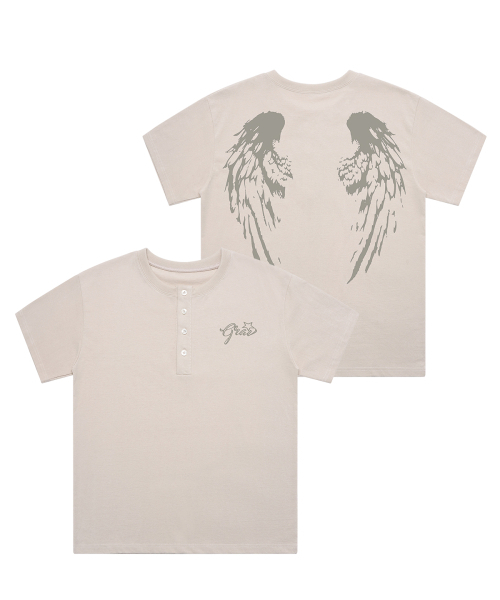 GRAVER（グレーバー）の「[ユニセックス]WINGS ヘンリーネック半袖Tシャツ_2カラー（Tシャツ/カットソー・レディース・ベージュ/チャコール・M/L）」の4枚目の写真