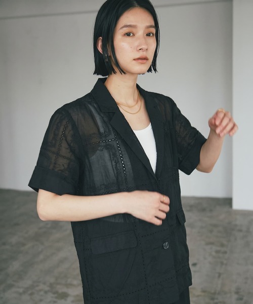 STYLE DELI(スタイルデリ)の「【BLK001】パッチワークシアーレーステーラードジャケット(テーラードジャケット・レディース・オフホワイト/ブラック・FREE)」の20枚目の写真